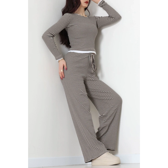 Çizgili Kaşkorse İkili Takım Siyahkahve - 55033.1567.