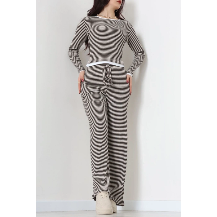 Çizgili Kaşkorse İkili Takım Siyahkahve - 55033.1567.