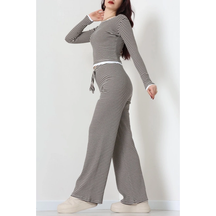 Çizgili Kaşkorse İkili Takım Siyahkahve - 55033.1567.