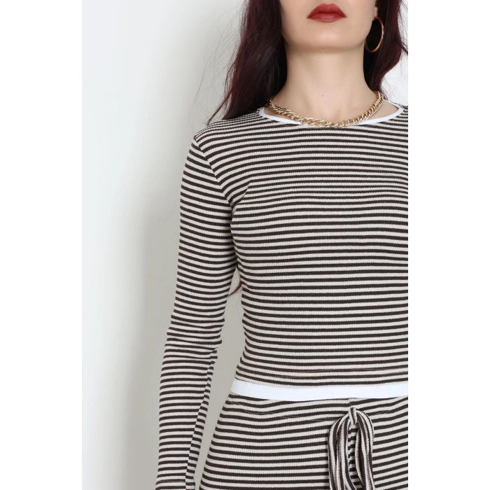 Çizgili Kaşkorse İkili Takım Siyahkahve - 55033.1567.