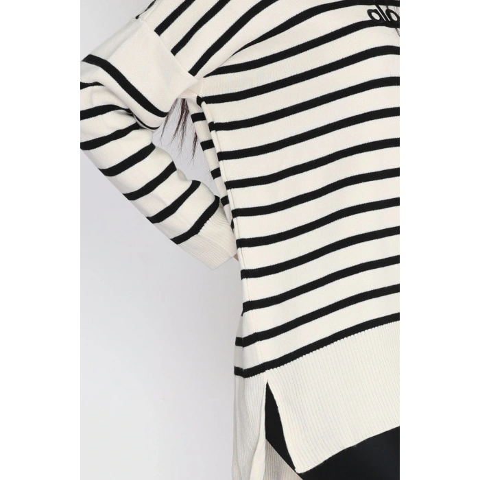 Çizgili Nakışlı Triko Tunik Bej - 4041.1247.