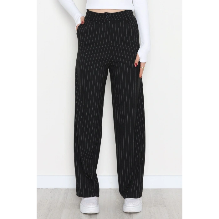 Çizgili Palazzo Pantolon Siyah - 51079.1779.