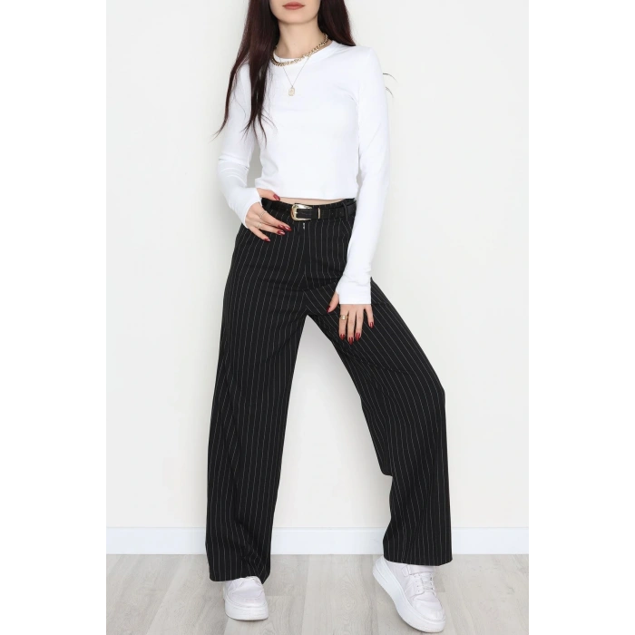 Çizgili Palazzo Pantolon Siyah - 51079.1779.