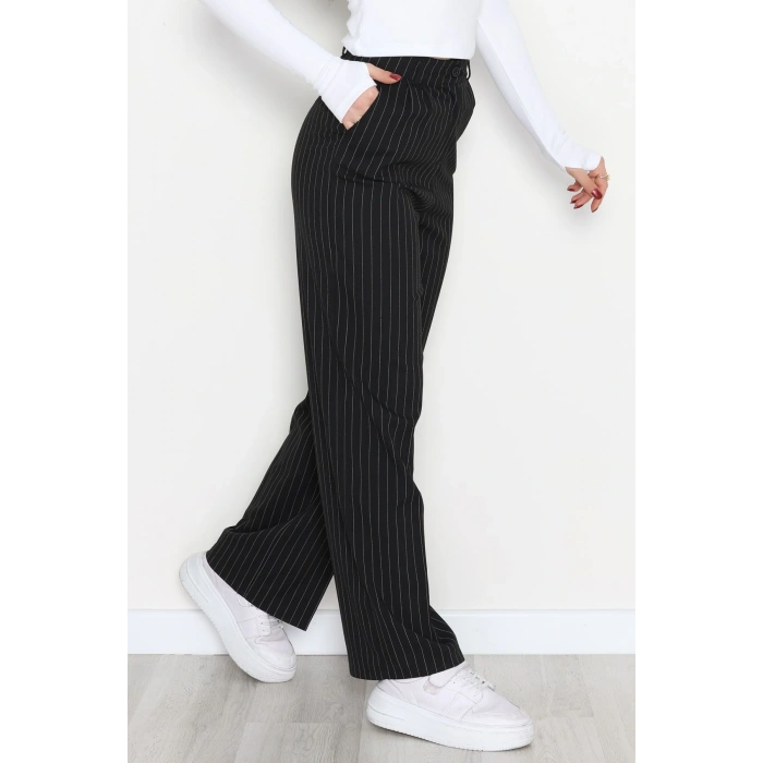 Çizgili Palazzo Pantolon Siyah - 51079.1779.