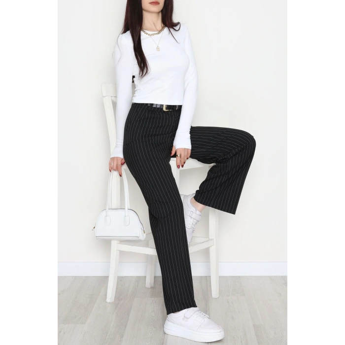 Çizgili Palazzo Pantolon Siyah - 51079.1779.