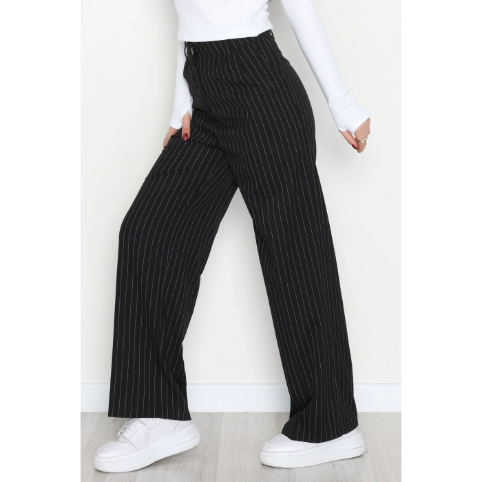 Çizgili Palazzo Pantolon Siyah - 51079.1779.