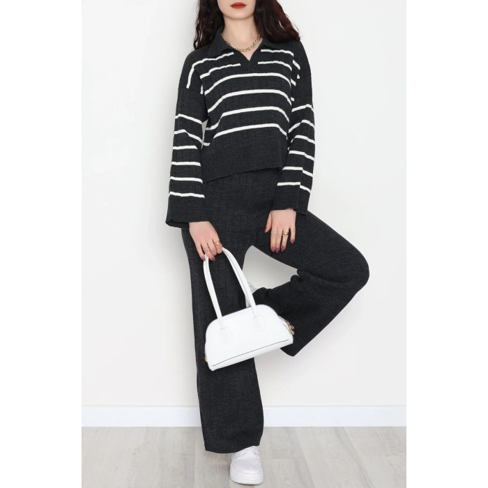 Çizgili Polo Yaka Takım Antrasit - 2295.1247.