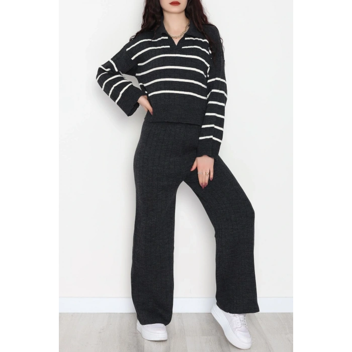 Çizgili Polo Yaka Takım Antrasit - 2295.1247.