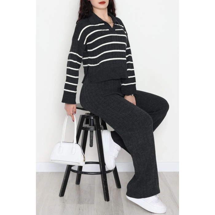 Çizgili Polo Yaka Takım Antrasit - 2295.1247.