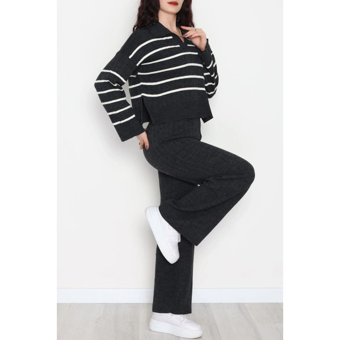 Çizgili Polo Yaka Takım Antrasit - 2295.1247.