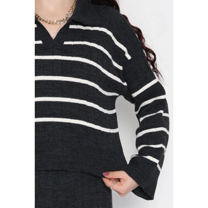 Çizgili Polo Yaka Takım Antrasit - 2295.1247.