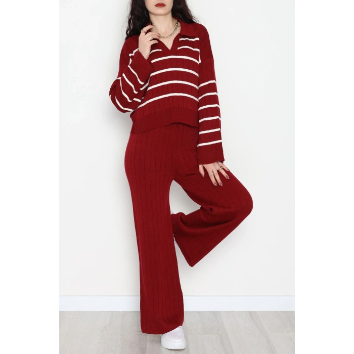 Çizgili Polo Yaka Takım Bordo - 2295.1247.