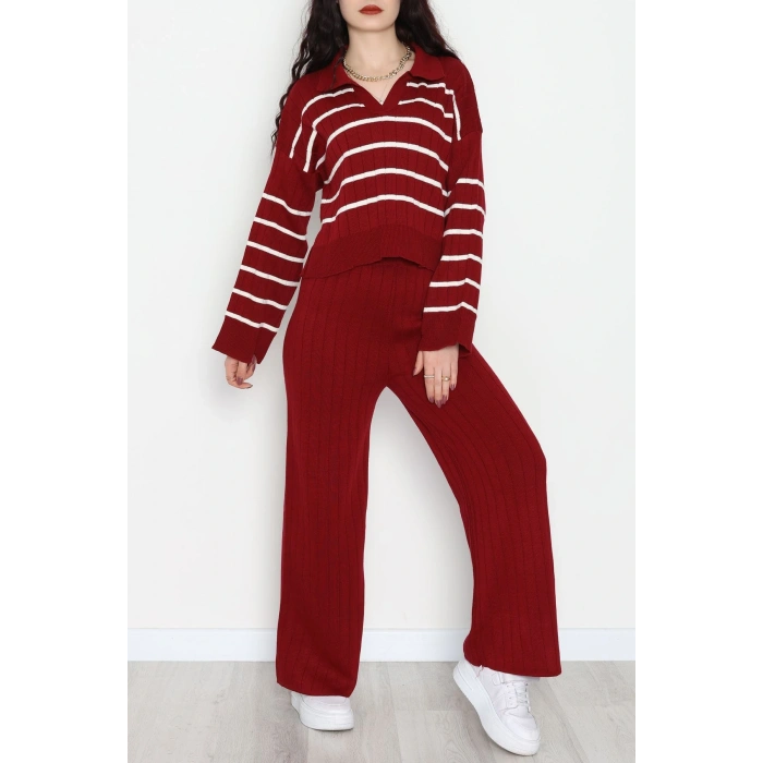 Çizgili Polo Yaka Takım Bordo - 2295.1247.