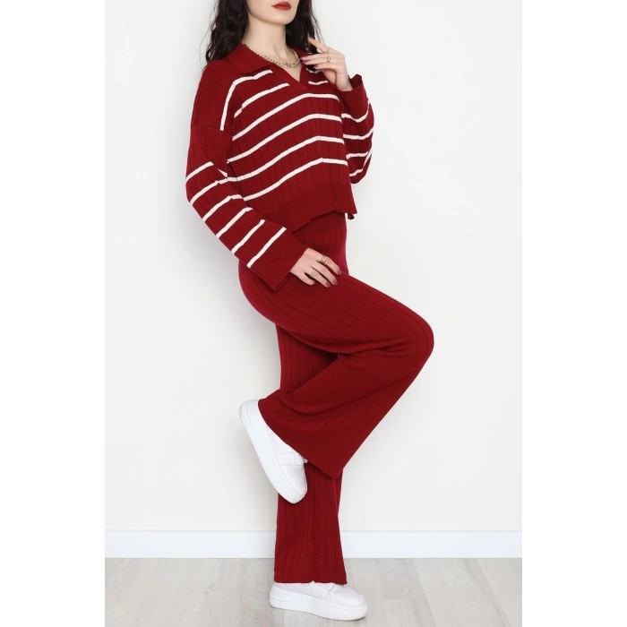 Çizgili Polo Yaka Takım Bordo - 2295.1247.