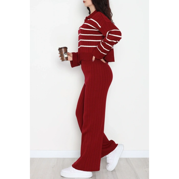 Çizgili Polo Yaka Takım Bordo - 2295.1247.