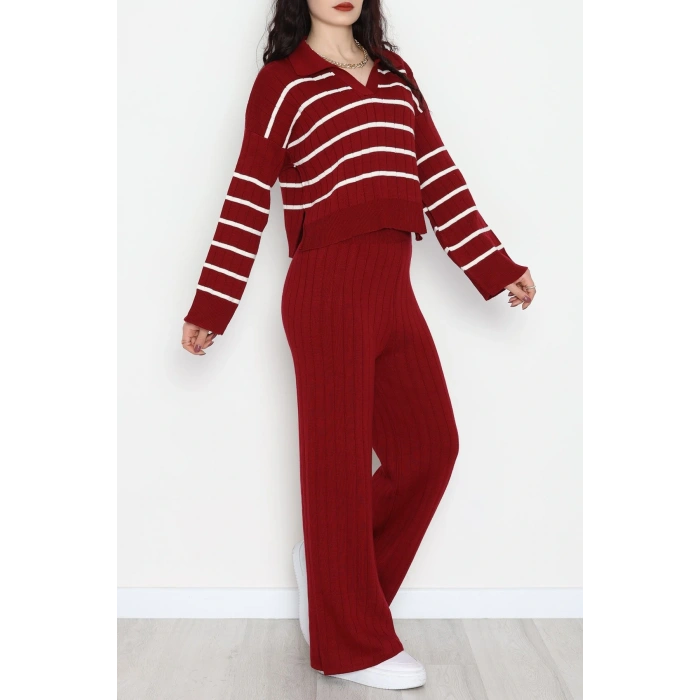 Çizgili Polo Yaka Takım Bordo - 2295.1247.