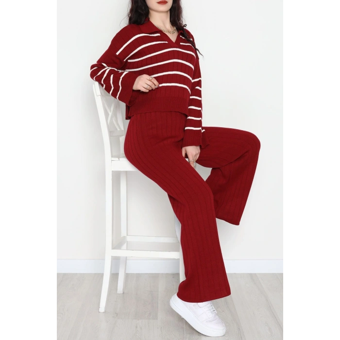 Çizgili Polo Yaka Takım Bordo - 2295.1247.