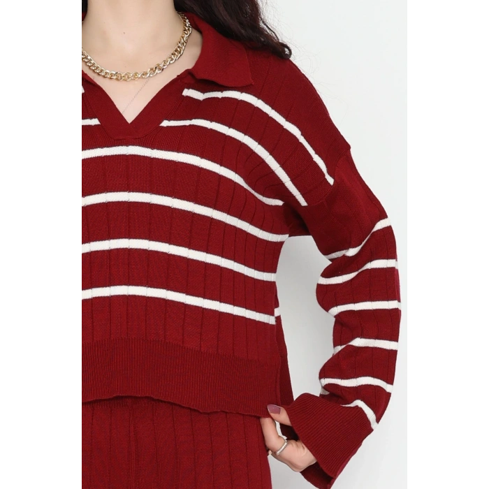 Çizgili Polo Yaka Takım Bordo - 2295.1247.
