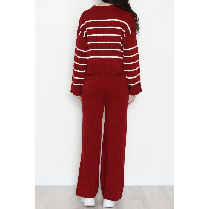 Çizgili Polo Yaka Takım Bordo - 2295.1247.