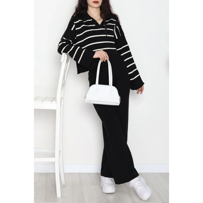 Çizgili Polo Yaka Takım Siyah - 2295.1247.