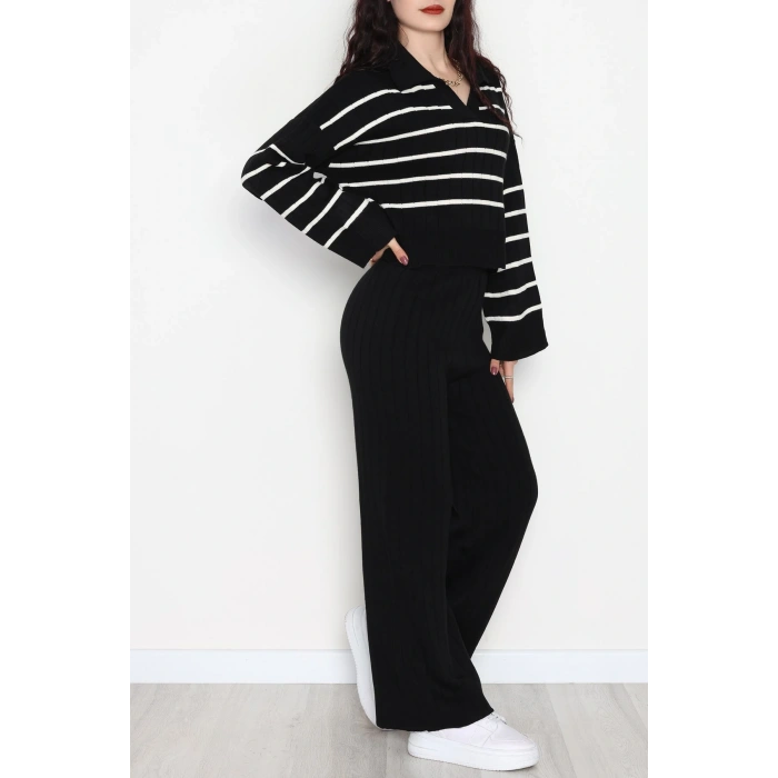 Çizgili Polo Yaka Takım Siyah - 2295.1247.
