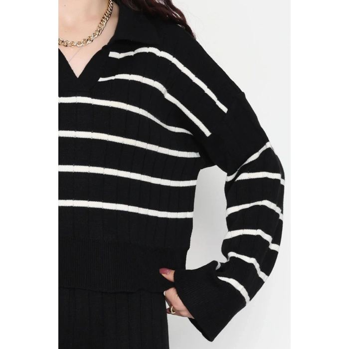 Çizgili Polo Yaka Takım Siyah - 2295.1247.