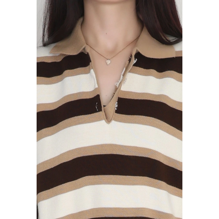 Çizgili Polo Yaka Triko Kahve - 70870.1765.