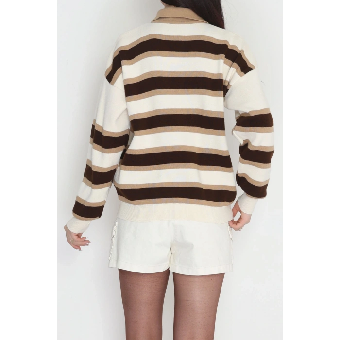 Çizgili Polo Yaka Triko Kahve - 70870.1765.