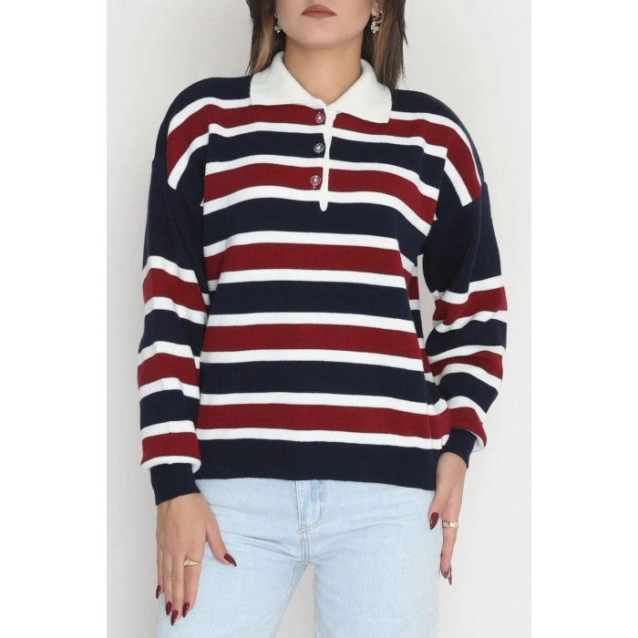 Çizgili Polo Yaka Triko Lacivert - 70870.1765.