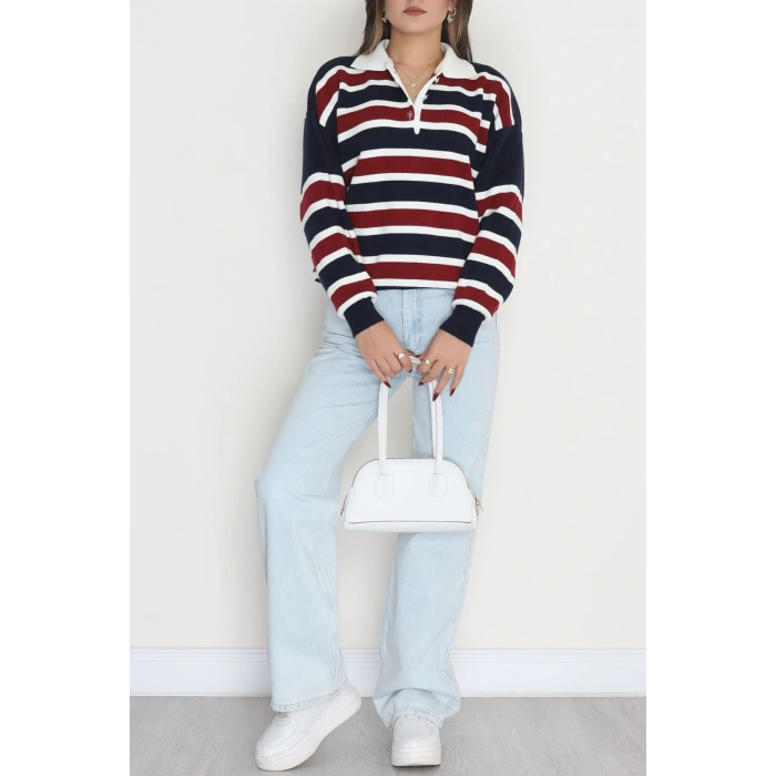 Çizgili Polo Yaka Triko Lacivert - 70870.1765.