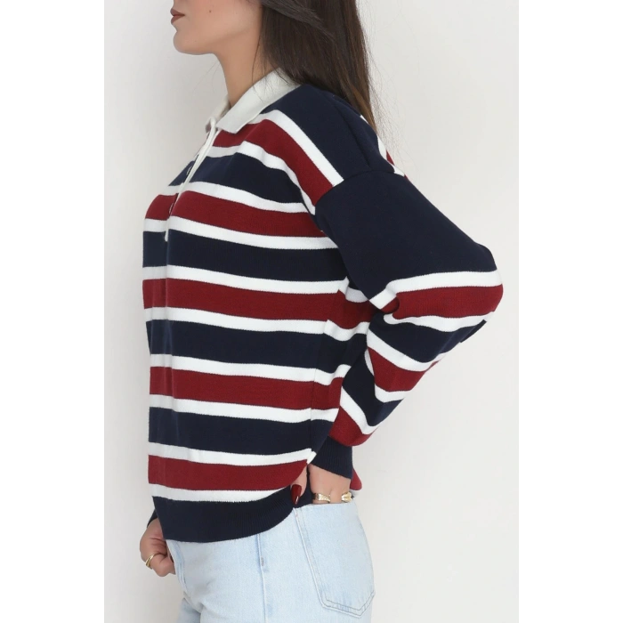 Çizgili Polo Yaka Triko Lacivert - 70870.1765.