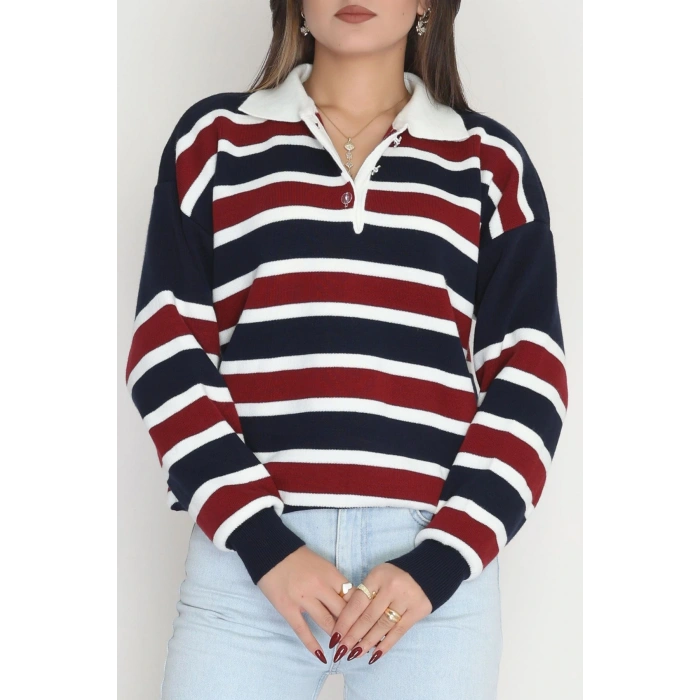 Çizgili Polo Yaka Triko Lacivert - 70870.1765.