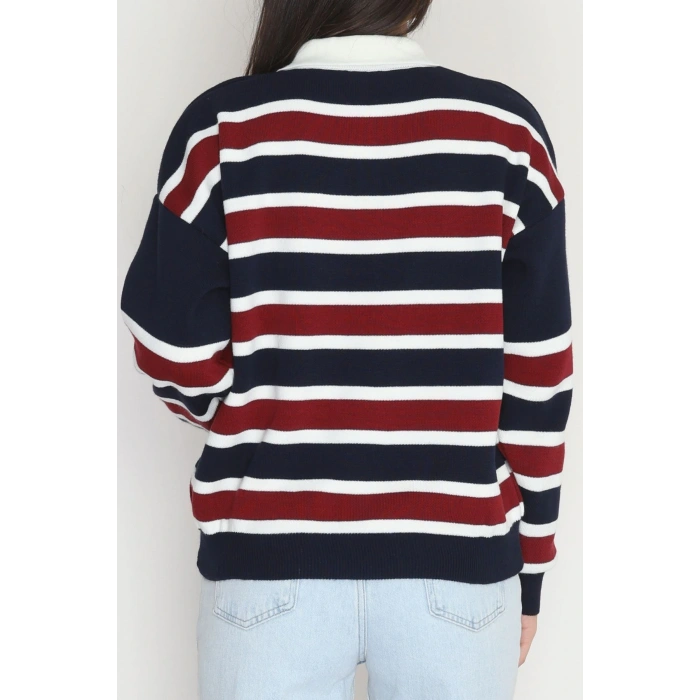 Çizgili Polo Yaka Triko Lacivert - 70870.1765.