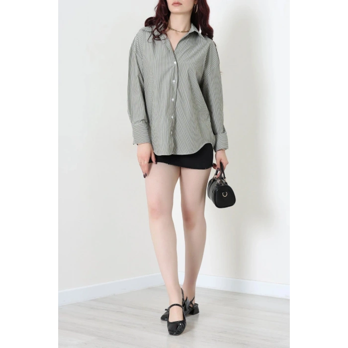 Çizgili Poplin Gömlek Haki - 7483.1437.