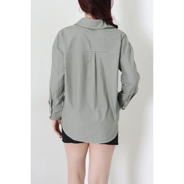 Çizgili Poplin Gömlek Haki - 7483.1437.