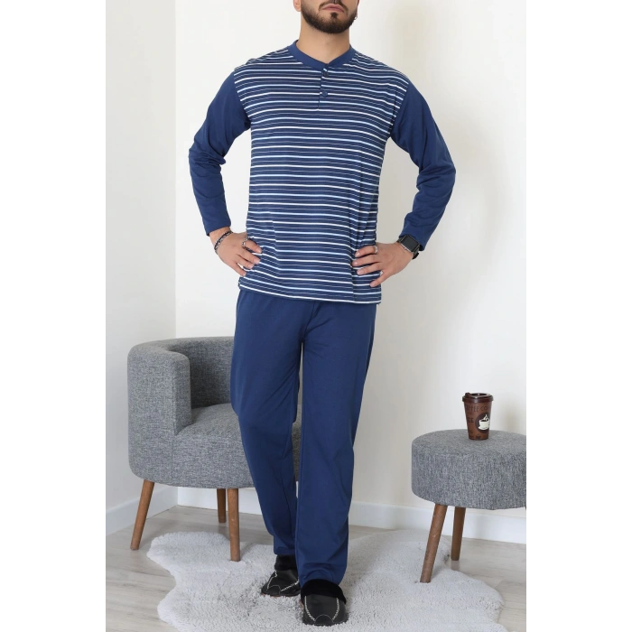 Çizgili Süprem Erkek Pijama Takımı İndigo - 51220.1838.