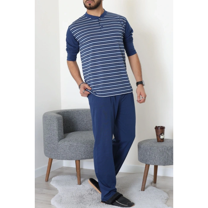 Çizgili Süprem Erkek Pijama Takımı İndigo - 51220.1838.