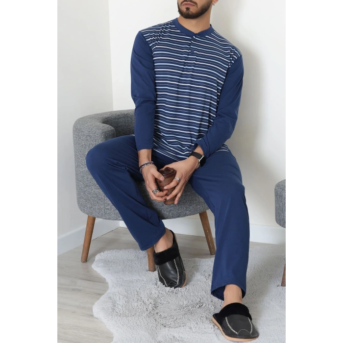 Çizgili Süprem Erkek Pijama Takımı İndigo - 51220.1838.
