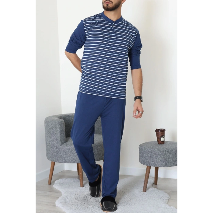 Çizgili Süprem Erkek Pijama Takımı İndigo - 51220.1838.