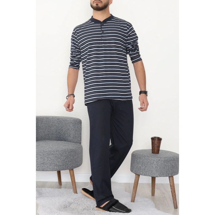 Çizgili Süprem Erkek Pijama Takımı Lacivert - 51220.1838.