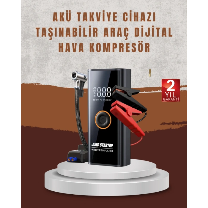 Çok Fonksiyonlu Araç Yol Yardım Kiti Jump Starter ve Lastik Pompası