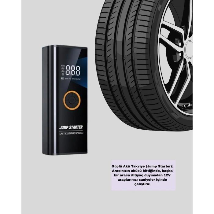 Çok Fonksiyonlu Araç Yol Yardım Kiti Jump Starter ve Lastik Pompası
