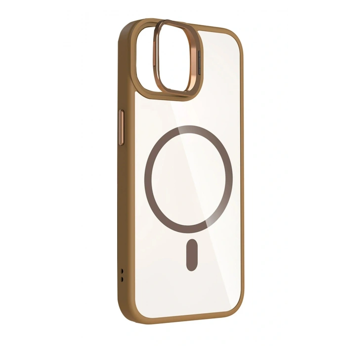 CPT05 Apple iPhone 11 Remim Lensli Magsafe Standlı Kapak - Kahverengi