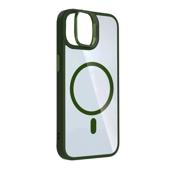 CPT05 Apple iPhone 11 Remim Lensli Magsafe Standlı Kapak - Koyu Yeşil