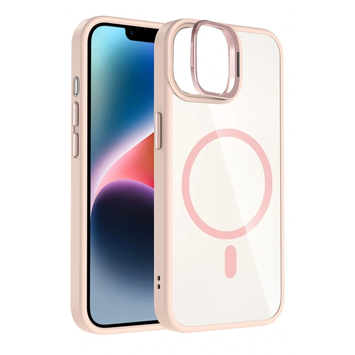 CPT05 Apple iPhone 11 Remim Lensli Magsafe Standlı Kapak - Pembe