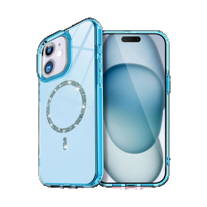 CPT05 Apple iPhone 12 Live Diamond Magsafe Kapak - Mavi
