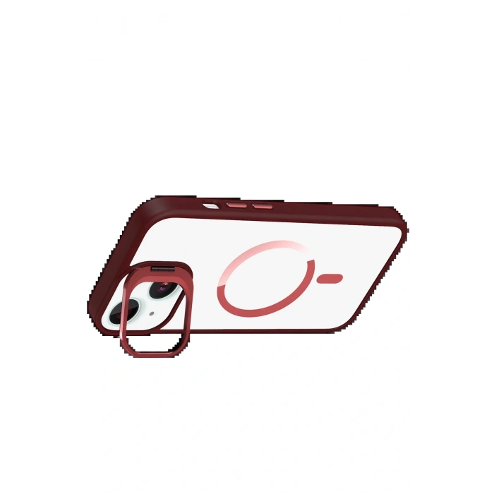 CPT05 Apple iPhone 13 Remim Lensli Magsafe Standlı Kapak - Bordo