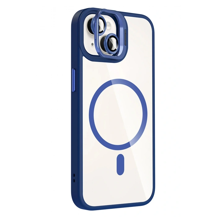 CPT05 Apple iPhone 13 Remim Lensli Magsafe Standlı Kapak - Lacivert