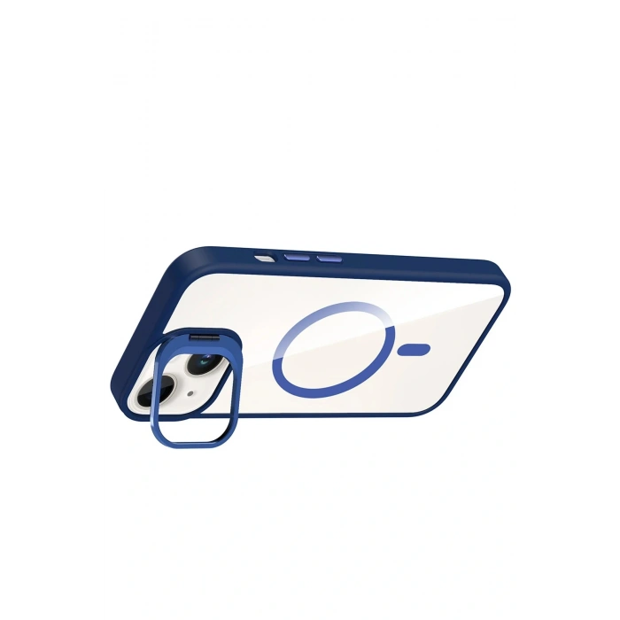 CPT05 Apple iPhone 13 Remim Lensli Magsafe Standlı Kapak - Lacivert