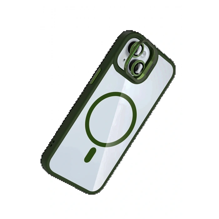 CPT05 Apple iPhone 14 Remim Lensli Magsafe Standlı Kapak - Koyu Yeşil